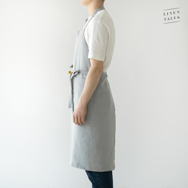 Šviesiai pilka lininė prijuostė Linen Tales Chef, 100 cm ilgio-image-1