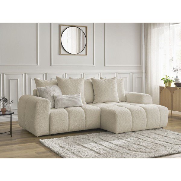 Smėlio spalvos sulankstoma/su sandėliavimo vieta kampinė sofa iš boucle (su dešiniuoju kampu/su gultu) Roxelane – Bobochic Paris-image-4