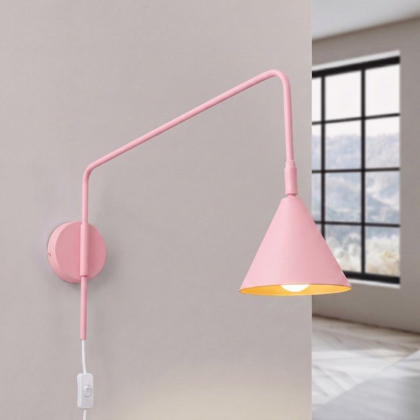 Rožinės spalvos iš plieno sieninė lempa su sulankstoma konstrukcija su kištuku Zylo – Sollux-image-2