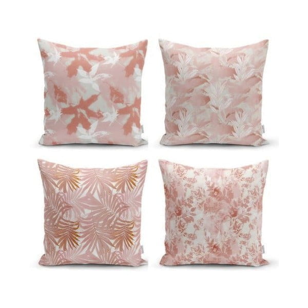 4 dekoratyvinių užvalkalų rinkinys Minimalistiniai pagalvių užvalkalai Pink Leaves, 45 x 45 cm