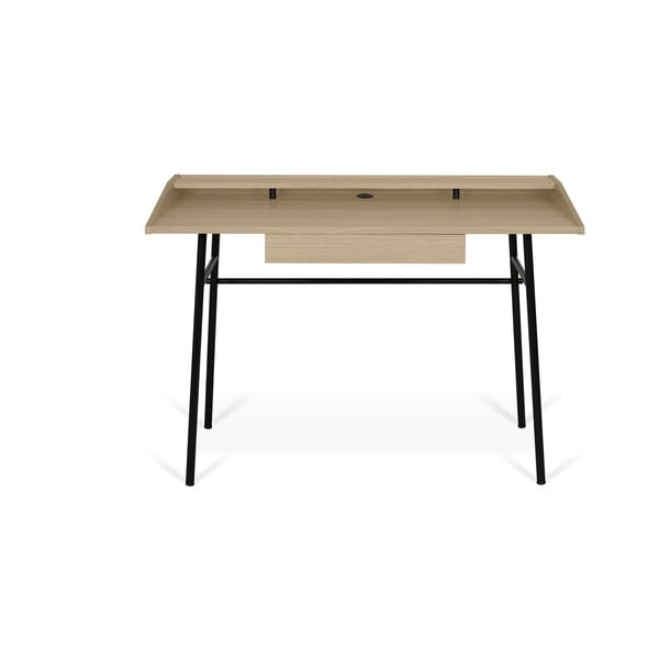Rašomasis stalas su ąžuoliniu stalviršiu ir juodomis kojomis TemaHome Ply, 120 x 81 cm