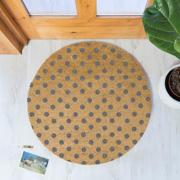 Pilkas apvalus kilimėlis iš natūralaus kokoso pluošto Artsy Doormats Dots, ⌀ 70 cm-image-1
