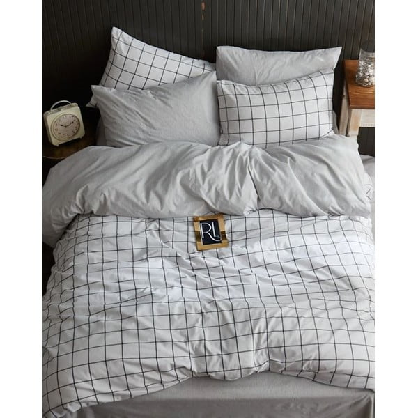 Dvigulė/itin ilga patalynė baltos spalvos su paklode/4 dalių 200x220 cm Geometric – Mila Home-image-1
