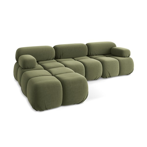 Šviesiai žalios spalvos iš velveto modulinė kampinė sofa Lokua – Makamii-image-4