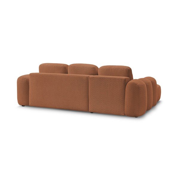 Oranžinės spalvos sulankstoma/su sandėliavimo vieta kampinė sofa iš boucle (su kairiuoju kampu/su gultu) Montaigne – Bobochic Paris-image-4
