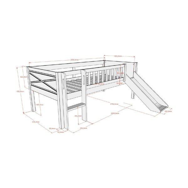 Baltos spalvos paaukštinta iš pušies masyvo vaikiška lova su lovos grotelėmis 90x200 cm Scott – Vipack-image-2