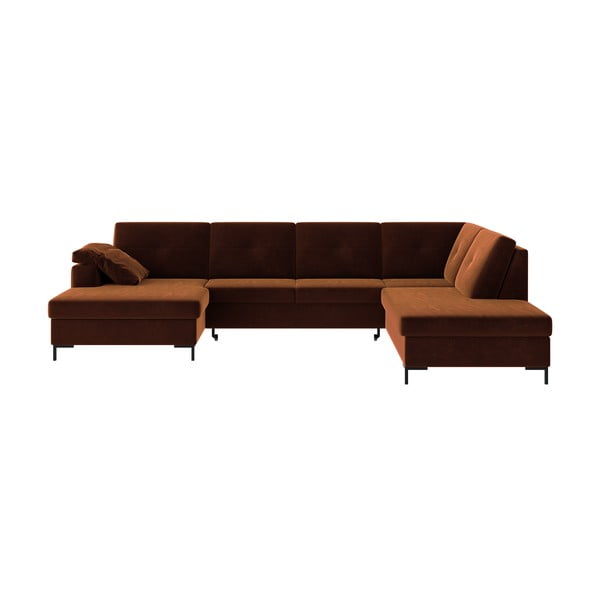 Tamsiai oranžinės spalvos aksominė U formos sofa-lova Ghado Moor, dešinysis kampas