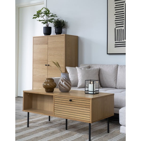Kavos staliukas natūralios spalvos su ąžuolo dekoro stalviršiu 50x100 cm Kyoto – House Nordic-image-2