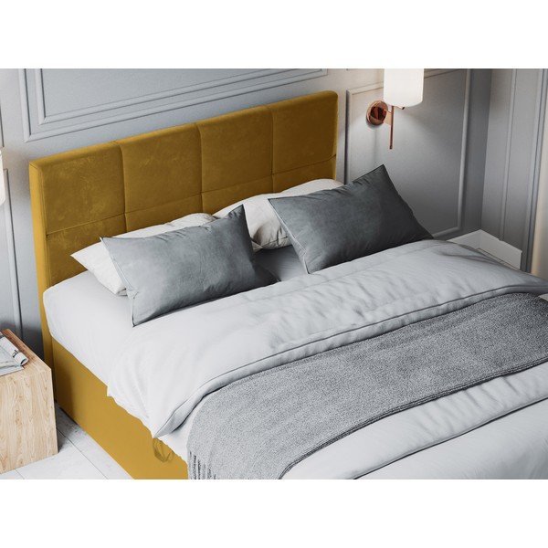 Geltonos spalvos aksominė dvigulė lova Mazzini Beds Mimicry, 180 x 200 cm-image-1