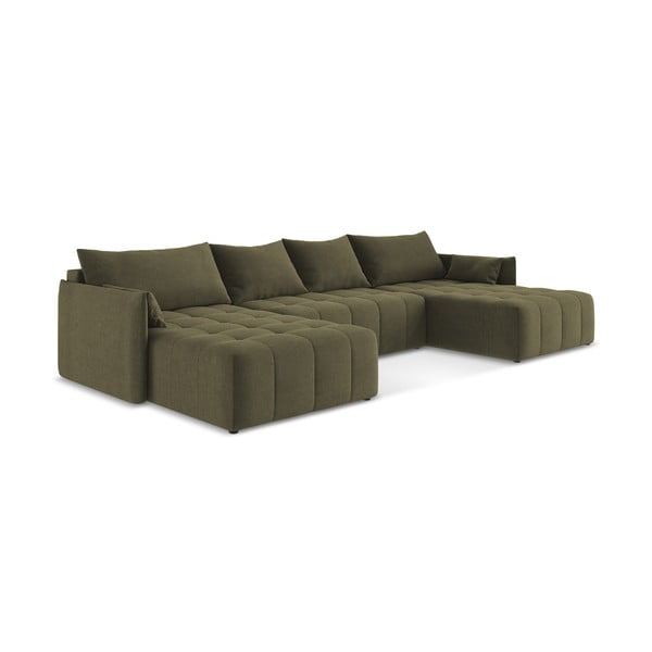 Khaki spalvos sulankstoma/su sandėliavimo vieta kampinė sofa („U“ formos) Moku – Makamii-image-2