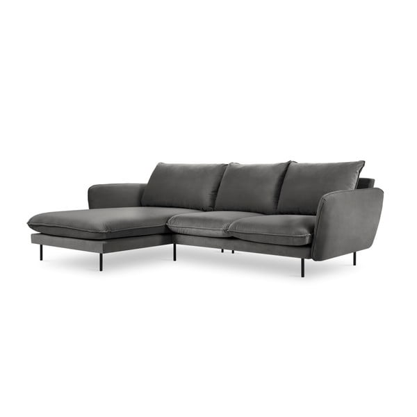Tamsiai pilka aksominė kampinė sofa Cosmopolitan Design Vienna, kairysis kampas-image-3