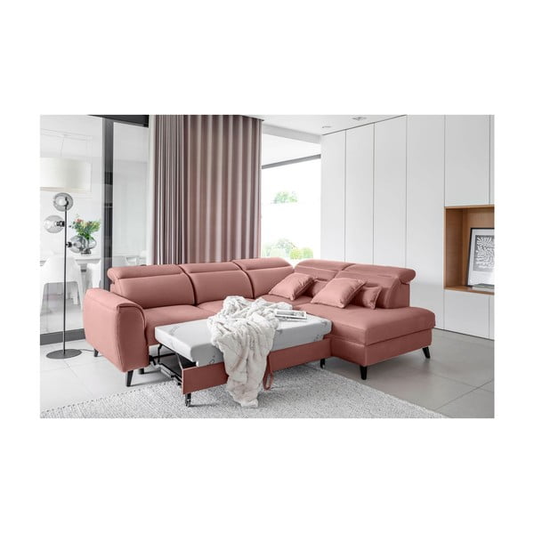 Rožinės spalvos iš velveto sulankstoma/su sandėliavimo vieta kampinė sofa (su dešiniuoju kampu/„L“ formos) Noble – ELTAP-image-4