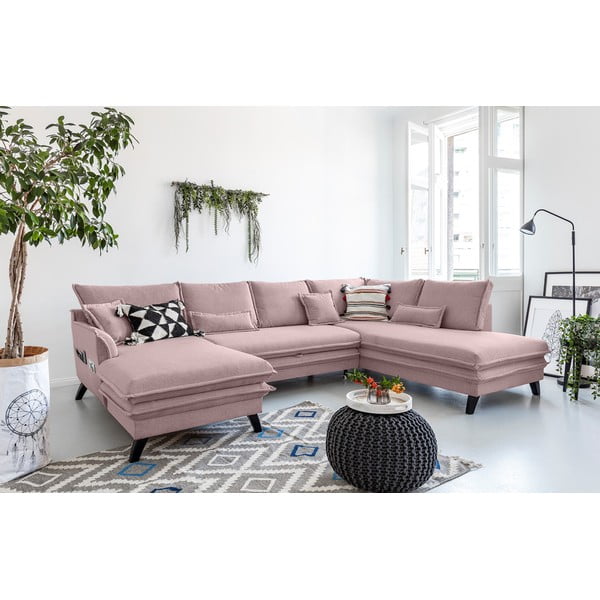 Rožinės spalvos U formos sofa-lova Miuform Charming Charlie, dešinysis kampas-image-4