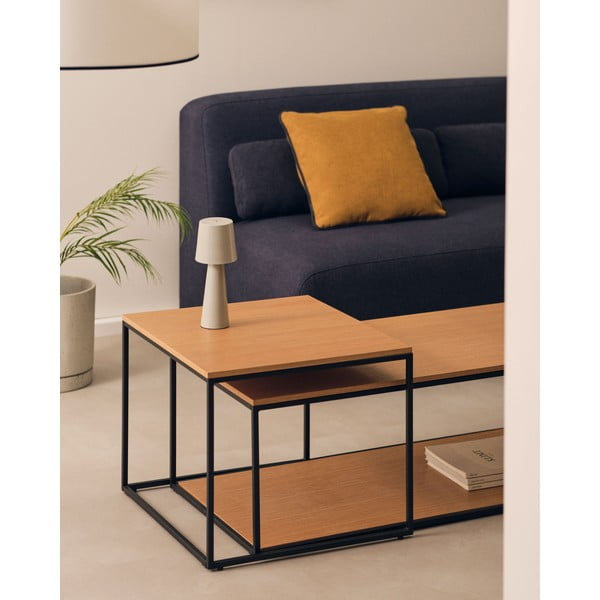 Apvalios formos kavos staliukai natūralios spalvos 2 vnt. su ąžuolo dekoro stalviršiu 50x100 cm Yoana – Kave Home-image-1