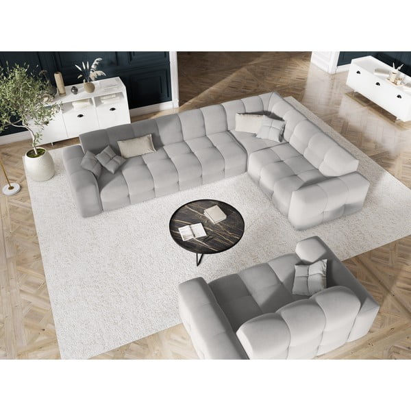 Šviesiai pilka aksominė kampinė sofa (dešinysis kampas) Kendal - Micadoni Home-image-1