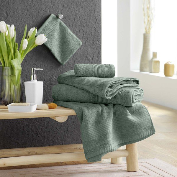 Šalavijo spalvos iš frote audinio iš medvilnės rankšluostis 50x90 cm Tendresse – douceur d'intérieur-image-2