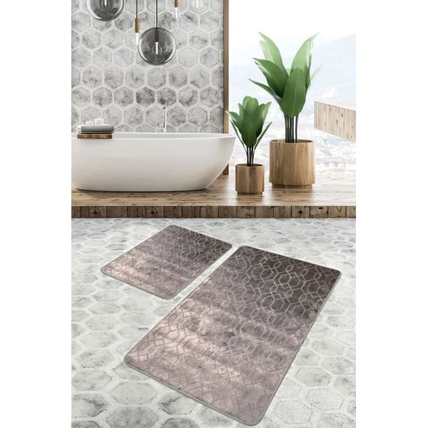 Pilkos spalvos iš velveto vonios kilimėliai 2 vnt. 60x100 cm – Mila Home-image-4