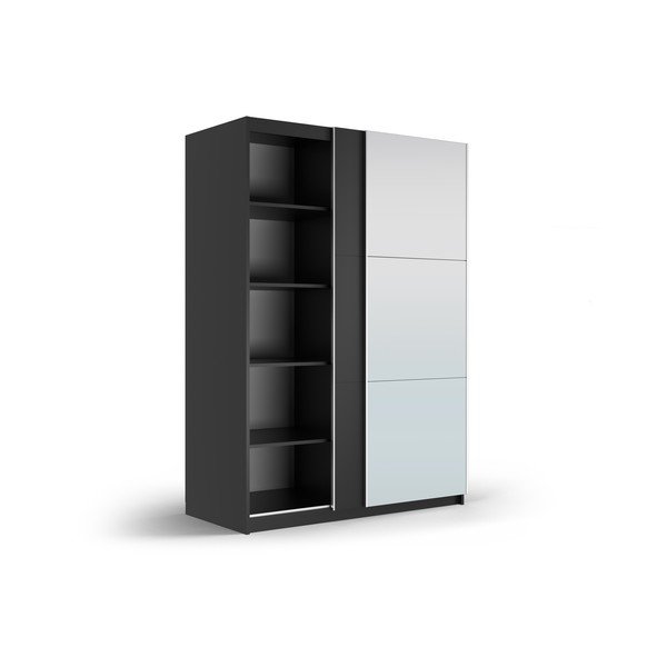 Juoda spinta su veidrodžiu ir stumdomomis durimis 151x215 cm Lisburn - Cosmopolitan Design-image-2