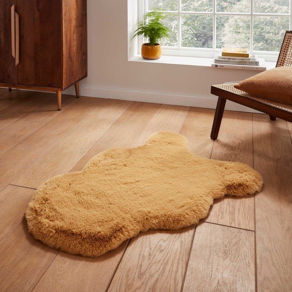 Sintetinė oda ir kailis garstyčių spalvos 60x90 cm Super Teddy – Think Rugs-image-1