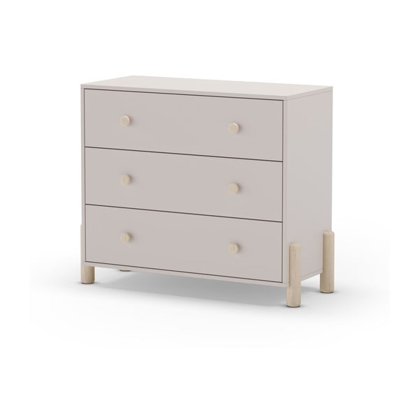 Iš pušies masyvo žema vaikiška šoninė spintelė kreminės spalvos 90x80 cm Enola – Marckeric-image-2