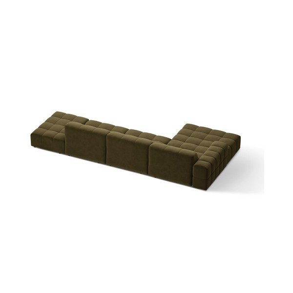 Khaki spalvos kampinė sofa iš velveto (su kairiuoju kampu/su gultu) Chicago – Cosmopolitan Design-image-2