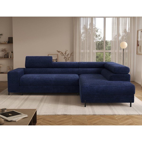 Tamsiai mėlynos spalvos kampinė sofa iš kordinio velveto (su dešiniuoju kampu/„L“ formos) Colesio – ELTAP-image-4