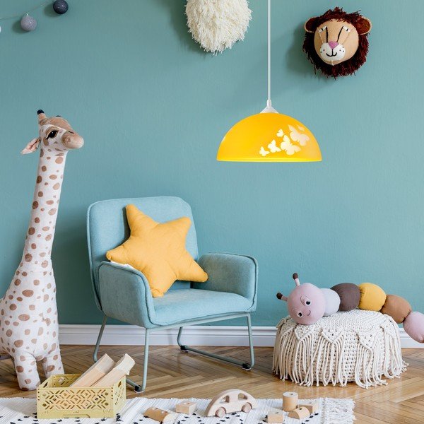 Vaikiškas šviestuvas ochros spalvos ø 30 cm su stiklo gaubtu Mariposa – LAMKUR-image-2