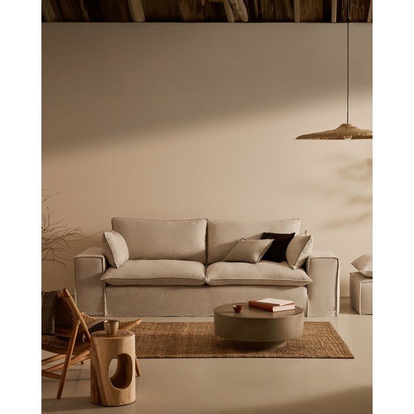 Smėlio spalvos iš lino sofa 280 cm Anarela – Kave Home-image-1