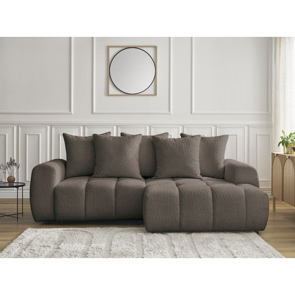 Rudos spalvos sulankstoma/su sandėliavimo vieta kampinė sofa iš boucle (su dešiniuoju kampu/su gultu) Roxelane – Bobochic Paris-image-1