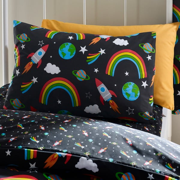 Juodos spalvos viengulė vaikiška patalynė 135x200 cm Rainbow Rockets – Catherine Lansfield-image-3