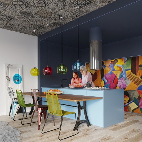 Kabantis šviestuvas mėlynos spalvos ø 30 cm su stiklo gaubtu Bilbao – Sollux-image-4