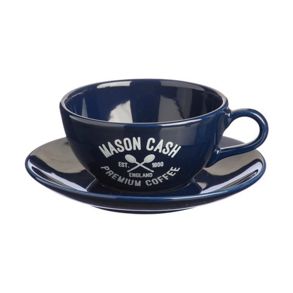 Tamsiai mėlynas puodelis su lėkštele Mason Cash Varsity Cappuccino