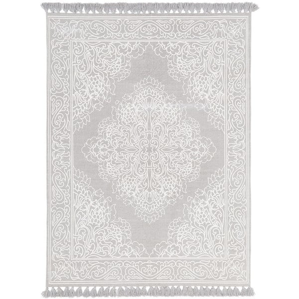 Pilkas rankomis austas medvilninis kilimėlis Westwing Collection Salima, 160 x 230 cm