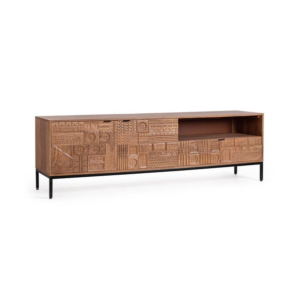 Natūralios spalvos iš mango masyvo TV spintelė 180x55x42 cm Kindia – Bizzotto-image-1