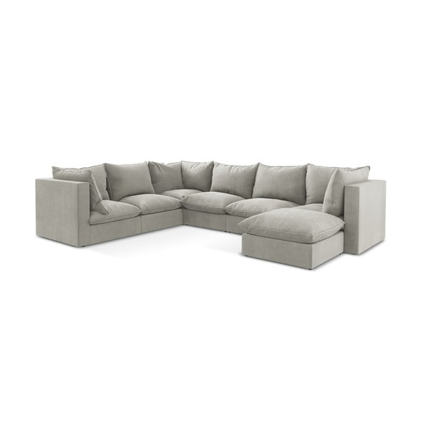 Šviesiai pilkos spalvos kampinė sofa (su kairiuoju kampu/„U“ formos) Manao – Makamii