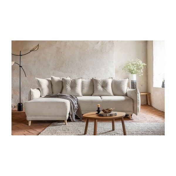 Sulankstoma kampinė sofa iš kordinio velveto smėlio spalvos (kintama) Lazy Lukka – Miuform-image-3