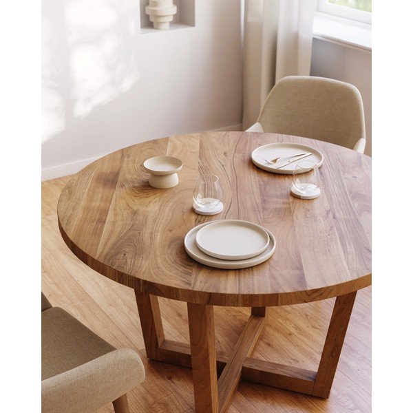 Iš akacijos masyvo apvalios formos valgomojo stalas natūralios spalvos ø 120 cm Nahla – Kave Home-image-1