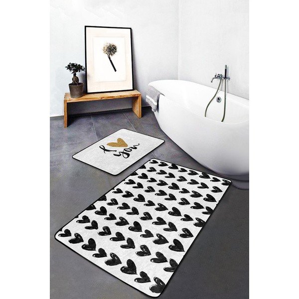 Vonios kilimėliai baltos spalvos/juodos spalvos 2 vnt. 60x100 cm – Mila Home-image-2