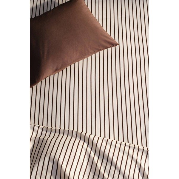 Kreminės spalvos/tamsiai rudos spalvos iš organiškos medvilnės paklodė su guma 90x200 cm Sima – Jotex-image-2
