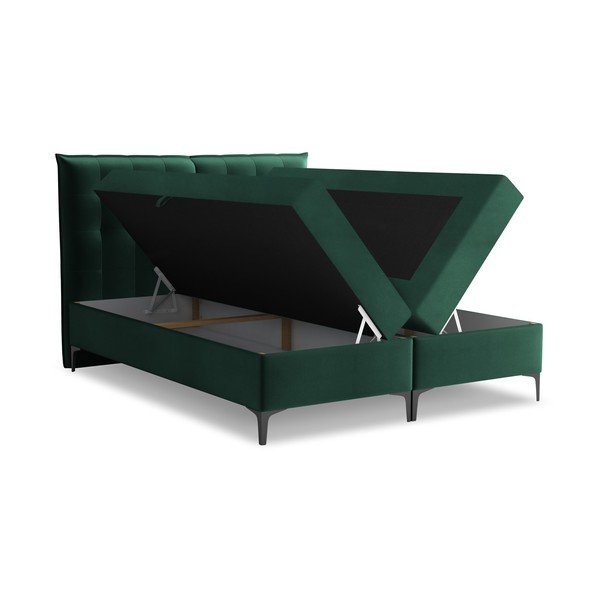 Tamsiai žalios spalvos spyruoklinė lova su sandėliavimo vieta 160x200 cm Mikana – Makamii-image-1