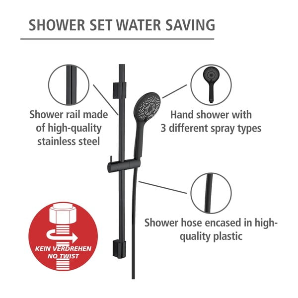 Juodas nerūdijančio plieno dušo rinkinys 70 cm Water Saving - Wenko-image-4