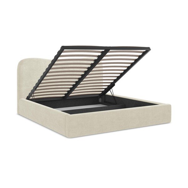 Smėlio spalvos dvigulė lova audiniu dengta su sandėliavimo vieta su lovos grotelėmis 160x200 cm Kahai – Makamii-image-3