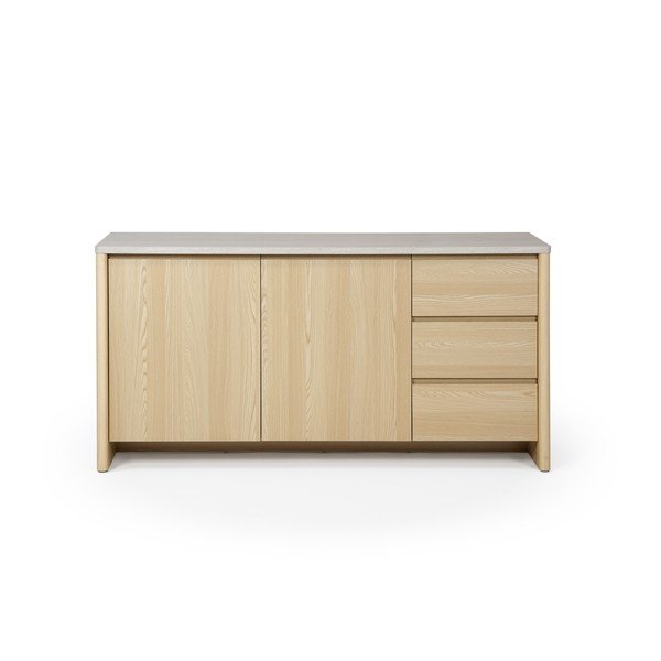 Baltos spalvos/šviesios natūralios spalvos šoninė spintelė iš ąžuolo 163x80x45 cm Dore – Marckeric