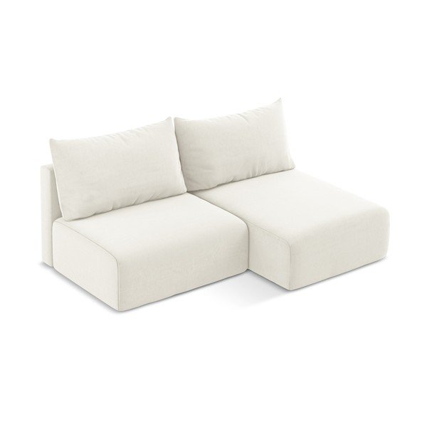 Kreminės spalvos sulankstoma/su sandėliavimo vieta kampinė sofa iš velveto (su dešiniuoju kampu/su gultu) Kalena – Makamii-image-3