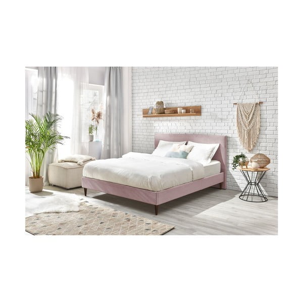 Rožinės spalvos aksominė dvigulė lova Bobochic Paris Anja Dark, 160 x 200 cm-image-4