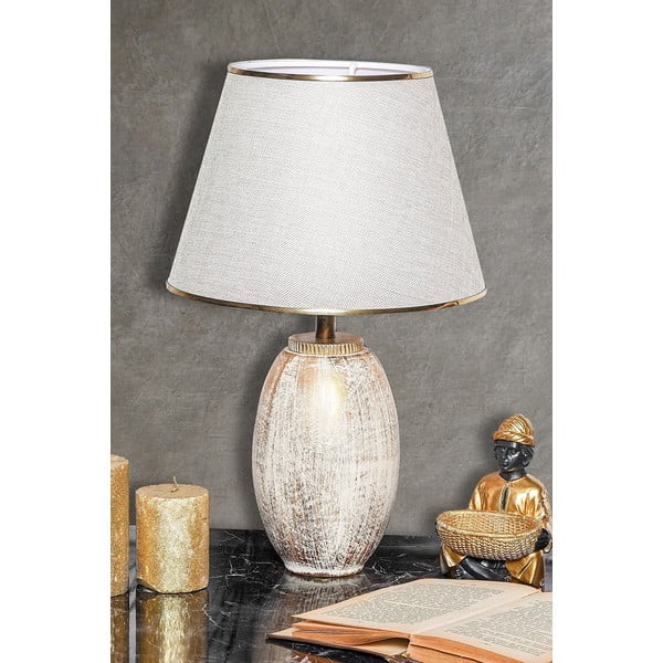 Kreminės spalvos/auksinės spalvos stalinis šviestuvas (aukštis 50 cm) su tekstiliniu gaubtu Yakamoz – Opviq lights-image-1