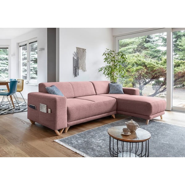 Rožinės spalvos sulankstoma/su sandėliavimo vieta kampinė sofa Classy Sophie – Miuform-image-3