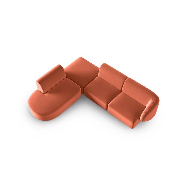 Rožinės spalvos iš velveto kampinė sofa (su kairiuoju kampu/„L“ formos) Paolo – Milo Casa-image-1