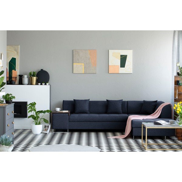 Mėlyna kampinė sofa-lova su sidabrinėmis kojelėmis "Cosmopolitan Design Orlando", dešinysis kampas-image-1