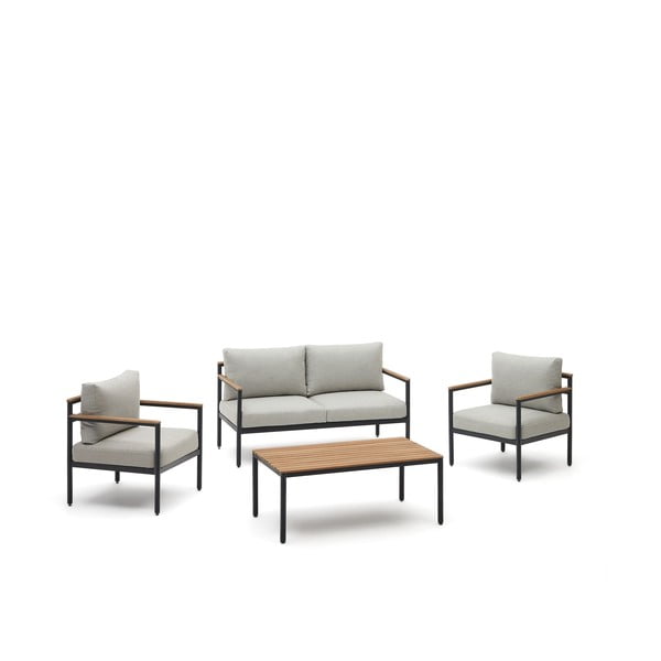 Sodo poilsio baldų komplektas iš aliuminio šviesiai pilkos spalvos 4 žmonėms Aiguafreda – Kave Home